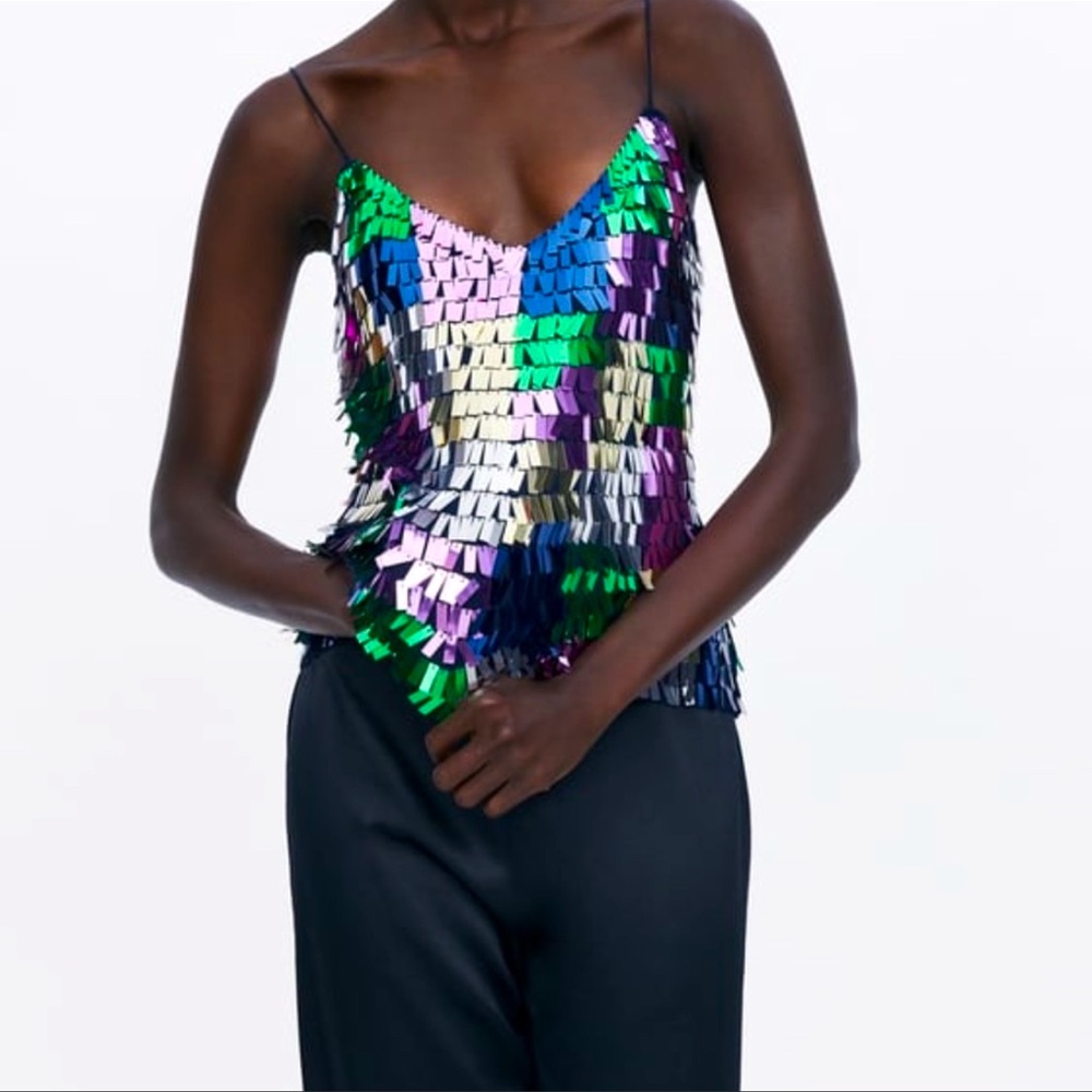 Zara Knit Multicolor Sequins Tank